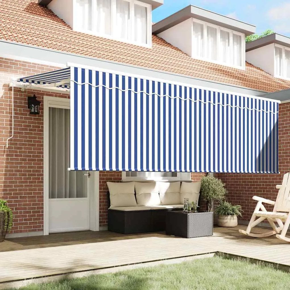 Toldo Retrátil Manual Azul e Branco 400 x 200 cm