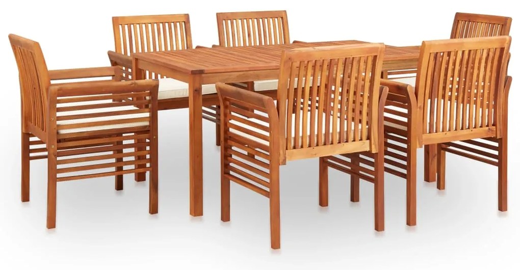 7 pcs conjunto de jantar exterior c/ almofadões acácia maciça