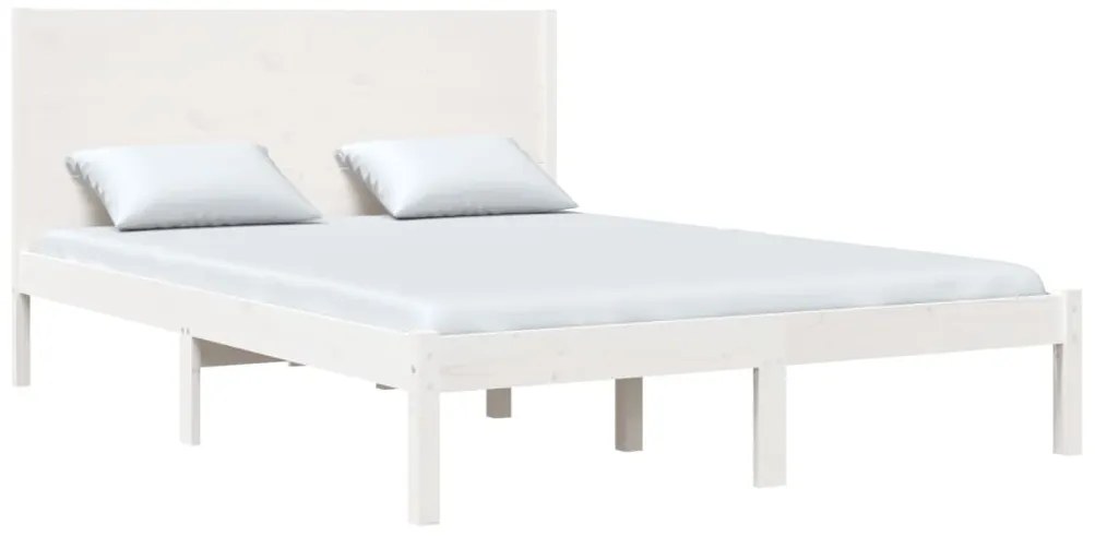 Estrutura de cama casal 135x190 cm madeira maciça branco
