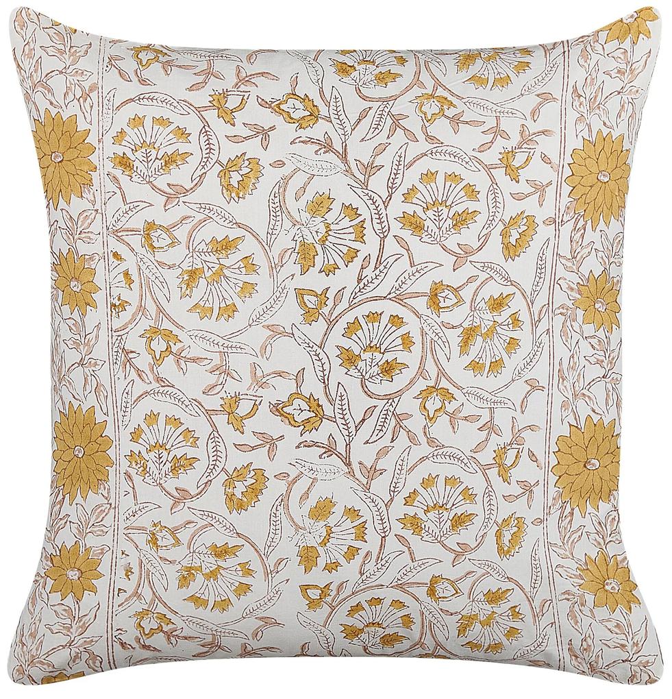 Conjunto de 2 almofadas decorativas com padrão floral em algodão branco e amarelo 45 x 45 cm CALATHEA Beliani