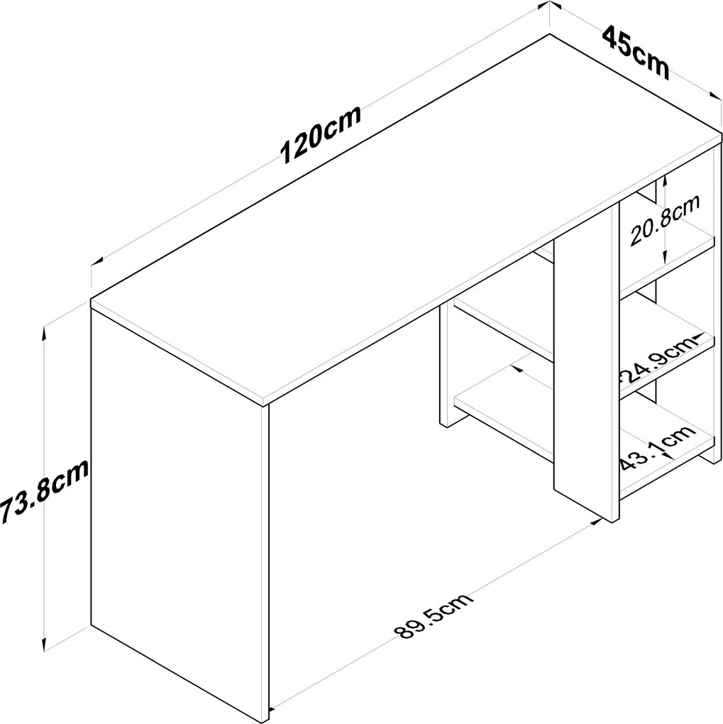 Secretária de Estudo "Arizona" – Branco e Nogueira, 120x45x73,8 cm, De
