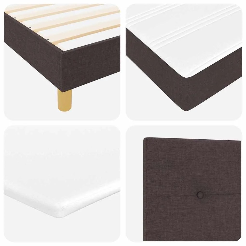 Cama Box Spring com Colchão &amp; LED Castanho Escuro 100x200 cm Tecido