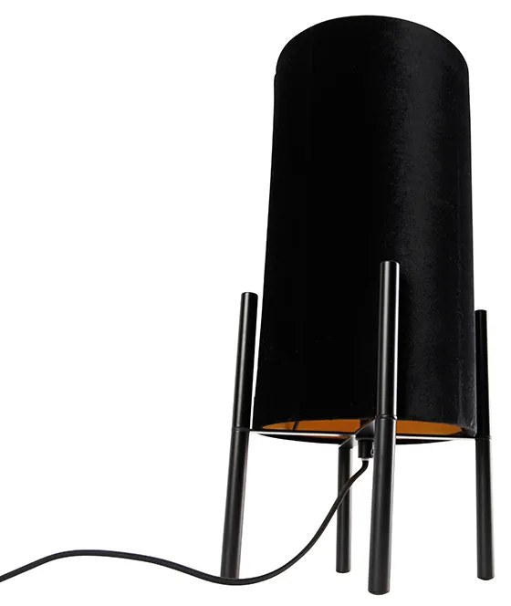 Candeeiro de mesa moderno preto com cúpula de veludo preto - Rich Moderno