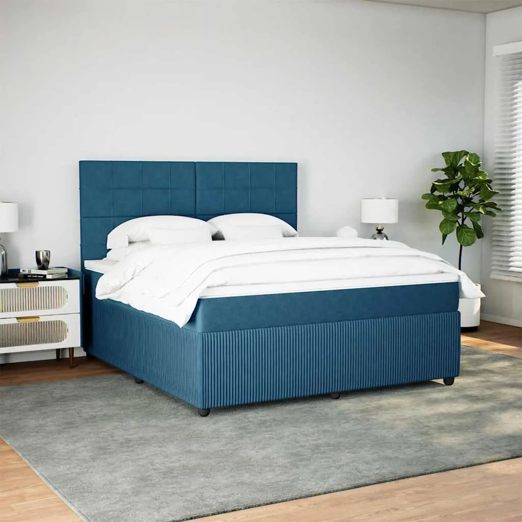 Cama com molas/colchão 180x200 cm veludo azul