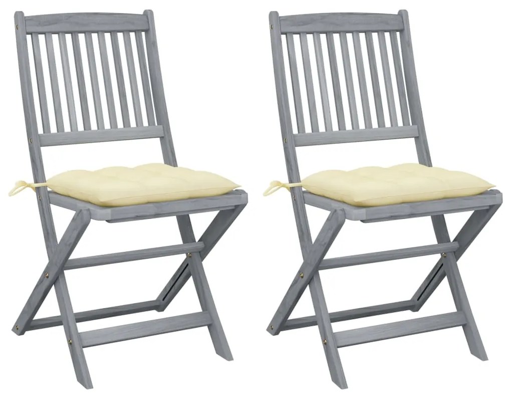 vidaXL Cadeiras exterior dobráveis c/ almofadões 2 pcs acácia maciça