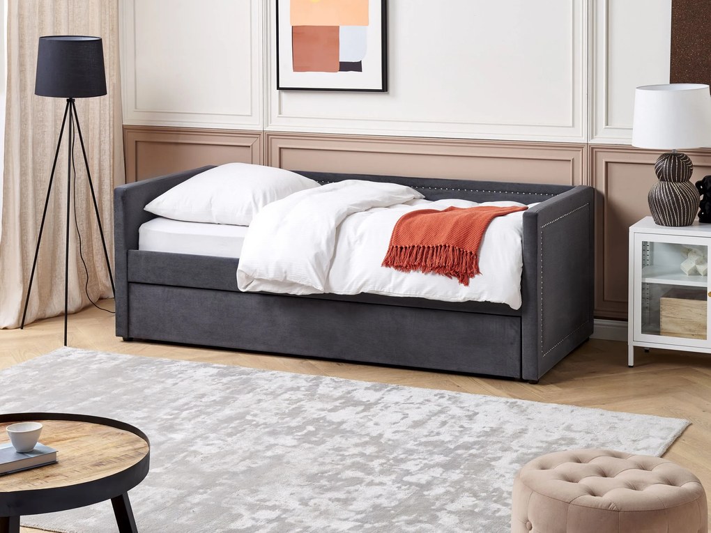 Cama dupla em bombazine cinzento escuro 90 x 200 cm MIMIZAN Beliani