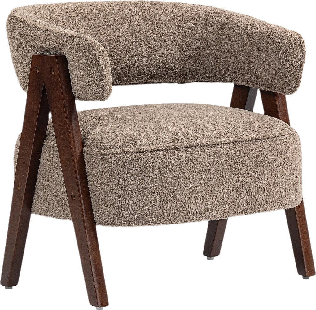HOMCOM Poltrona de Sala de Estar Estofada em Borreguito Poltrona de Leitura  Moderna com Encosto Curvo 70x64x71 cm Marrom Claro | Aosom Portugal