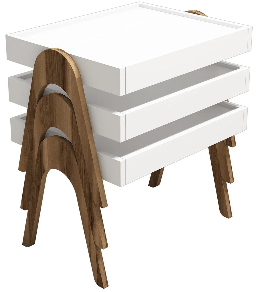 Conjunto de Mesas Roma – Nogueira e Branco – 53,6x64x40 cm (3 Peças)