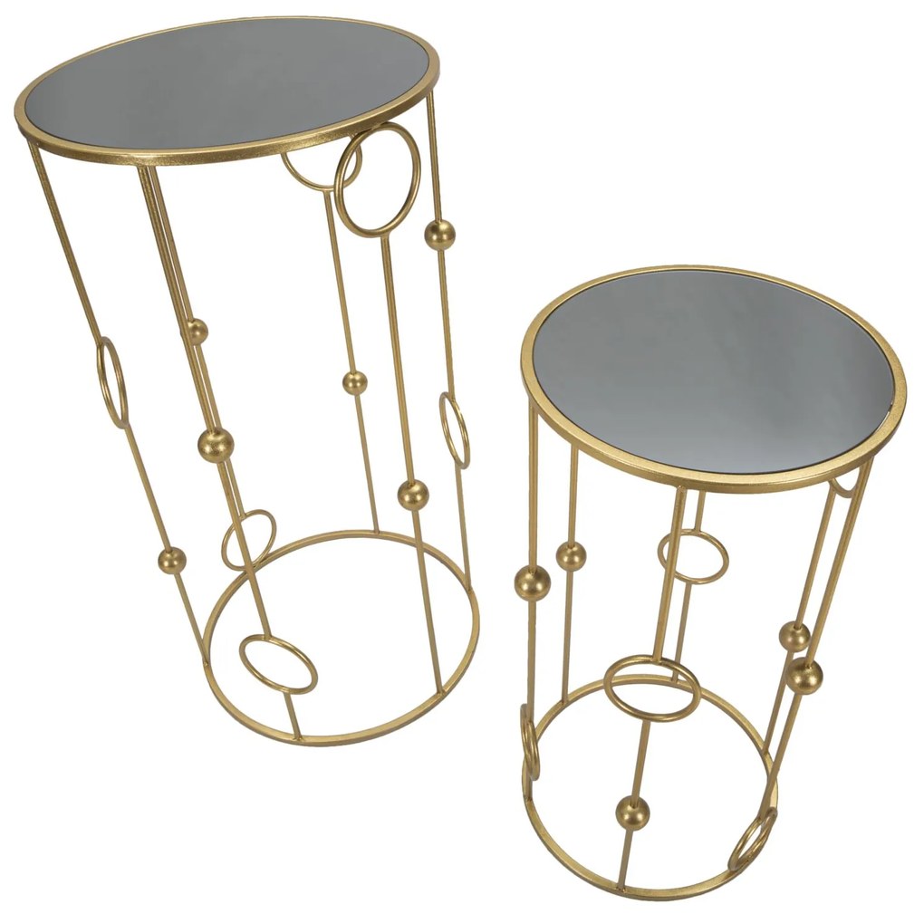 CONJUNTO DE 2 MESAS APOIO Ø 50X100-40X80 CM DOURADO