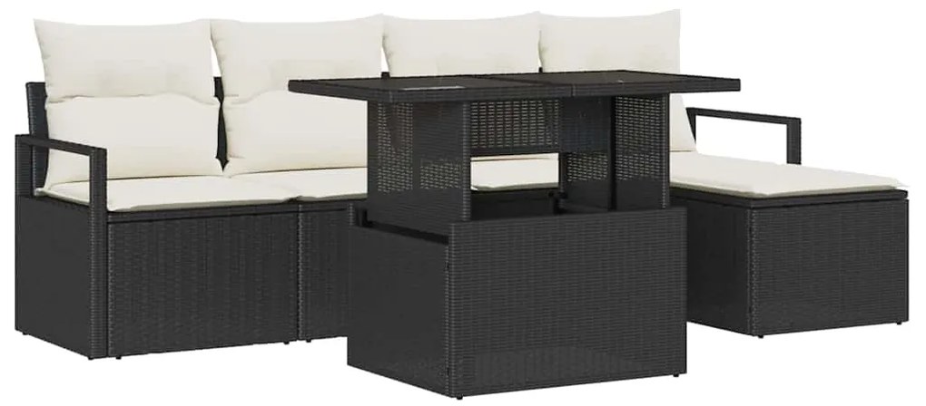 Conjunto de Sofá de Jardim de 6 Peças com Almofadas Rattan Preto