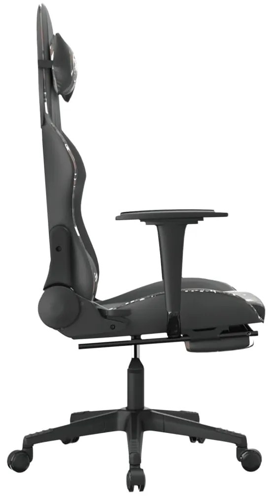 Cadeira gaming c/ apoio pés couro artificial preto e camuflado