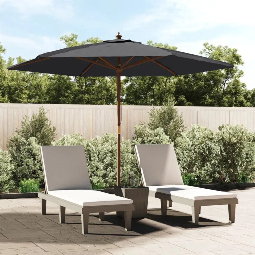 vidaXL Guarda-sol de jardim com poste de madeira 299x240 cm preto
