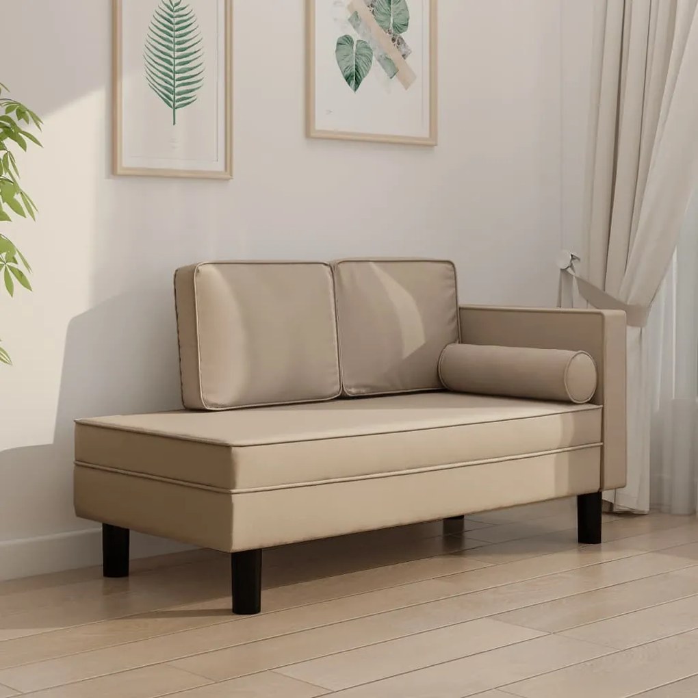 vidaXL Chaise longue com almofadões e rolo couro artificial cappuccino