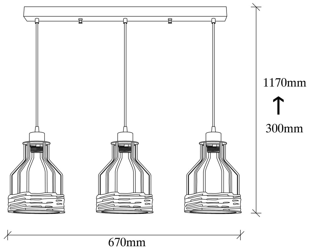Candeeiro Suspenso Fiko – Preto – 67 x 17 cm