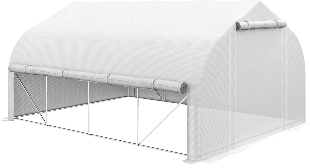Outsunny Estufa Tipo Túnel de Exterior 395x300x200 cm com Porta de Malha e 8 Janelas Estufa de Jardim com Cobertura de PE Branco | Aosom Portugal