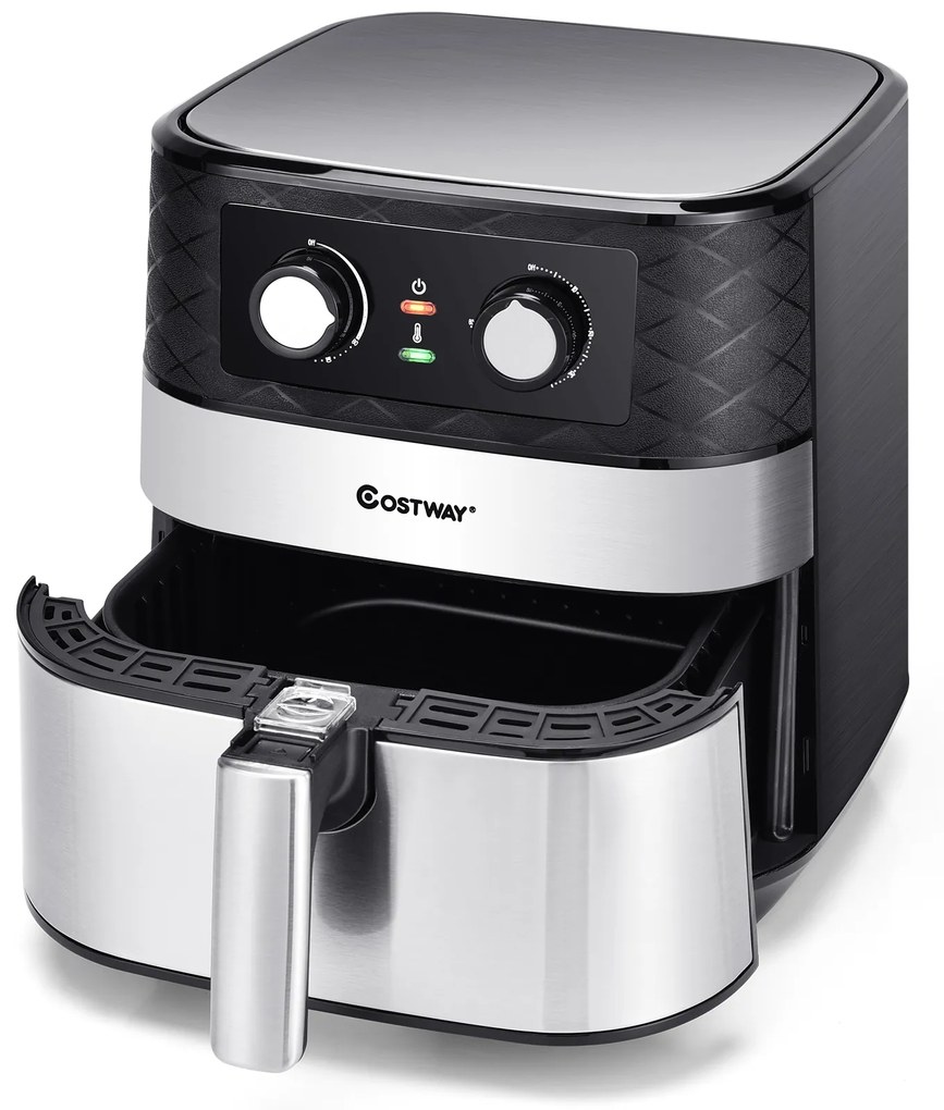 Fritadeira eléctrica a Ar Sem Óleo de 5 L 1700 W com temporizador e cesto de controlo de temperatura sem colar 30,5 x 39 x 33 cm Preto