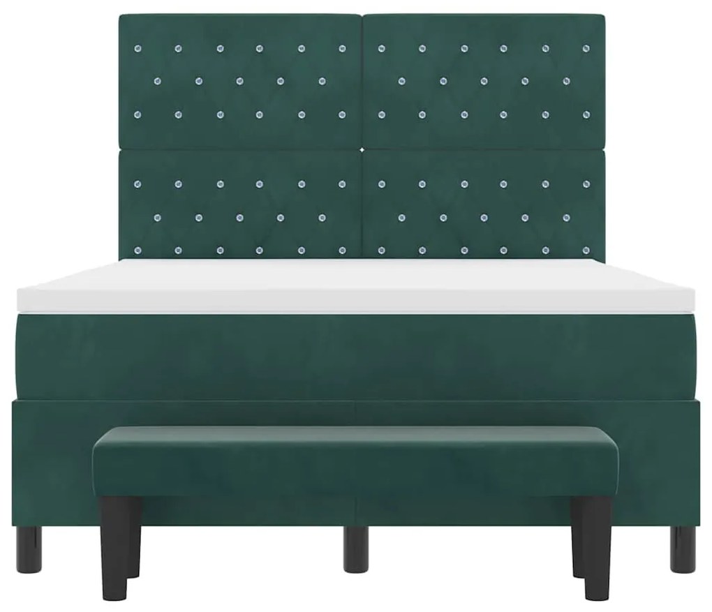 Cama Box Spring com Colchão &amp; Banco Verde Escuro 140x200 cm Veludo