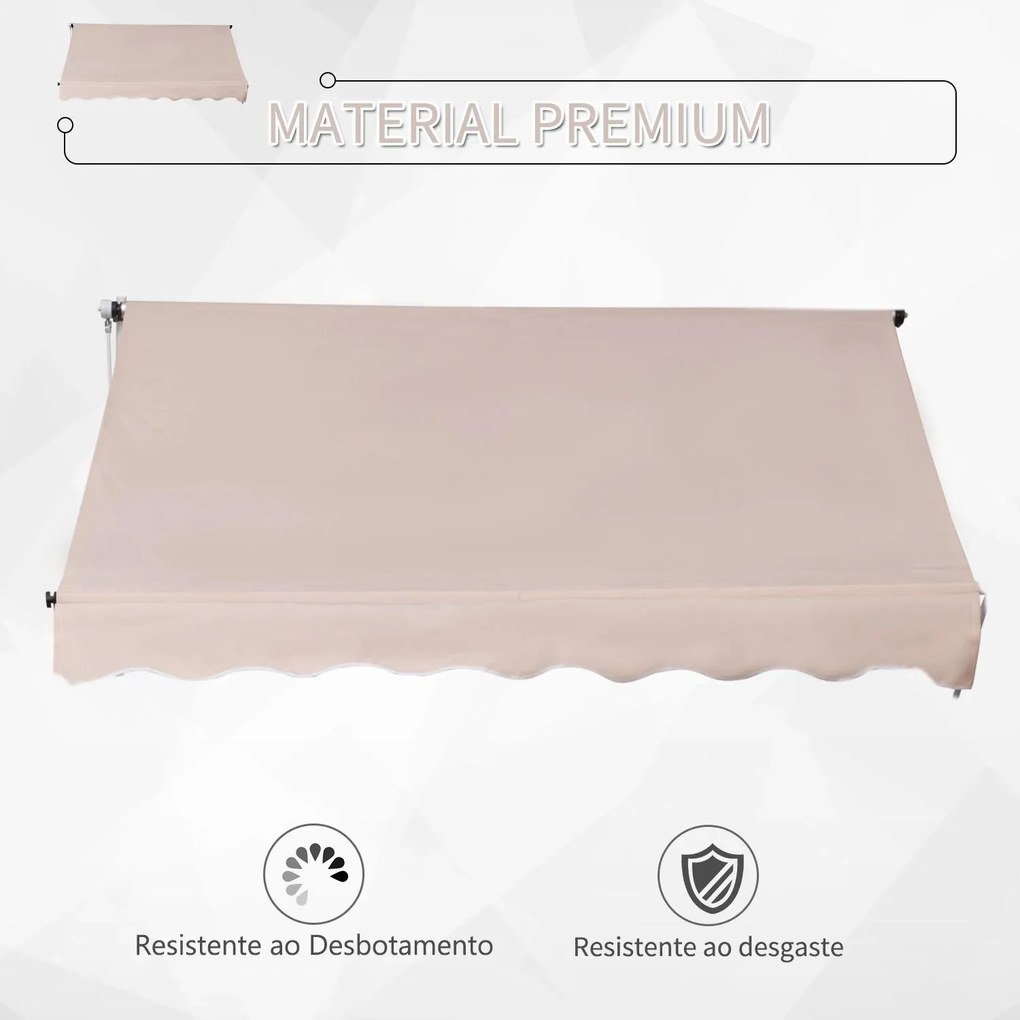 Toldo Manual Retrátil 200x150 cm com Manivela de Alumínio Ângulo Ajustável Proteção Solar para Varanda Jardim Pátio Bege