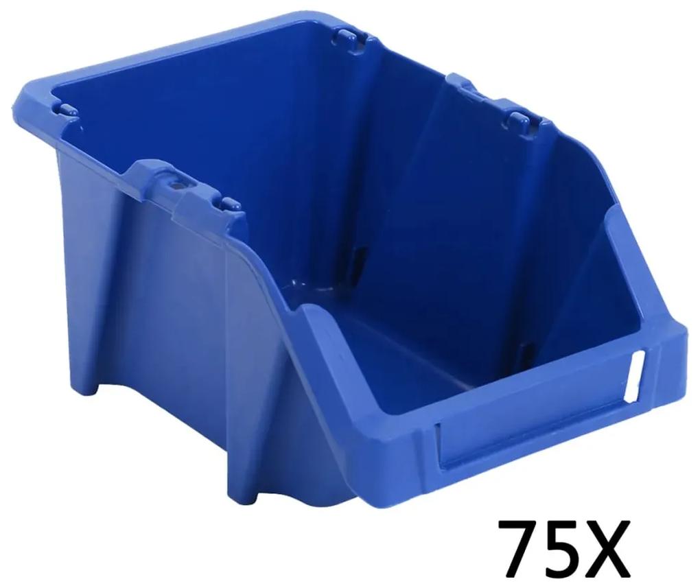 143772 vidaXL Caixas de arrumação empilháveis 75 pcs 153x244x123 mm azul