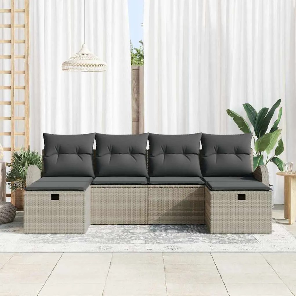 Conjunto de Sofá de Jardim de 6 Peças com Cushions Cinza Claro Rattan