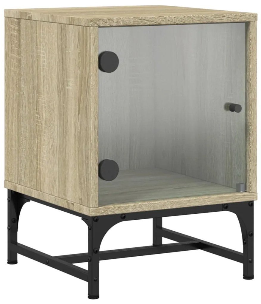 Mesa cabeceira c/ portas vidro 2 pcs 35x37x50cm carvalho sonoma