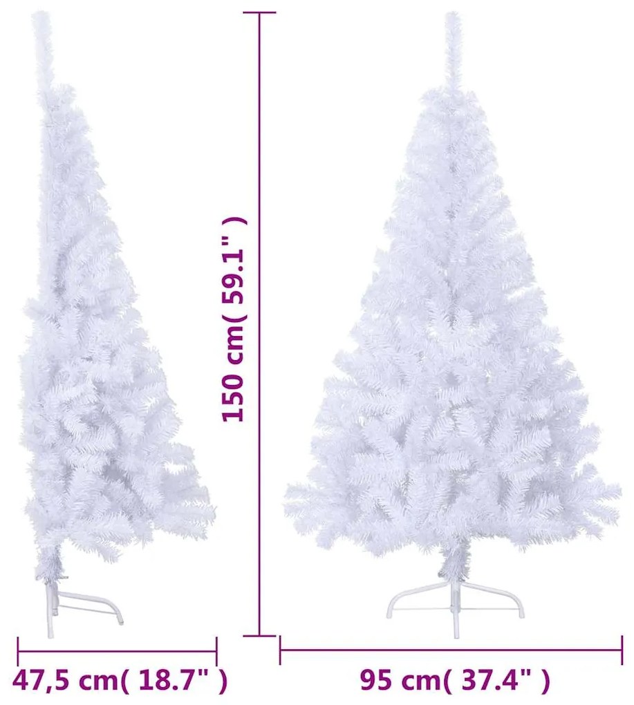 Meia árvore de Natal artificial com suporte 150 cm PVC branco