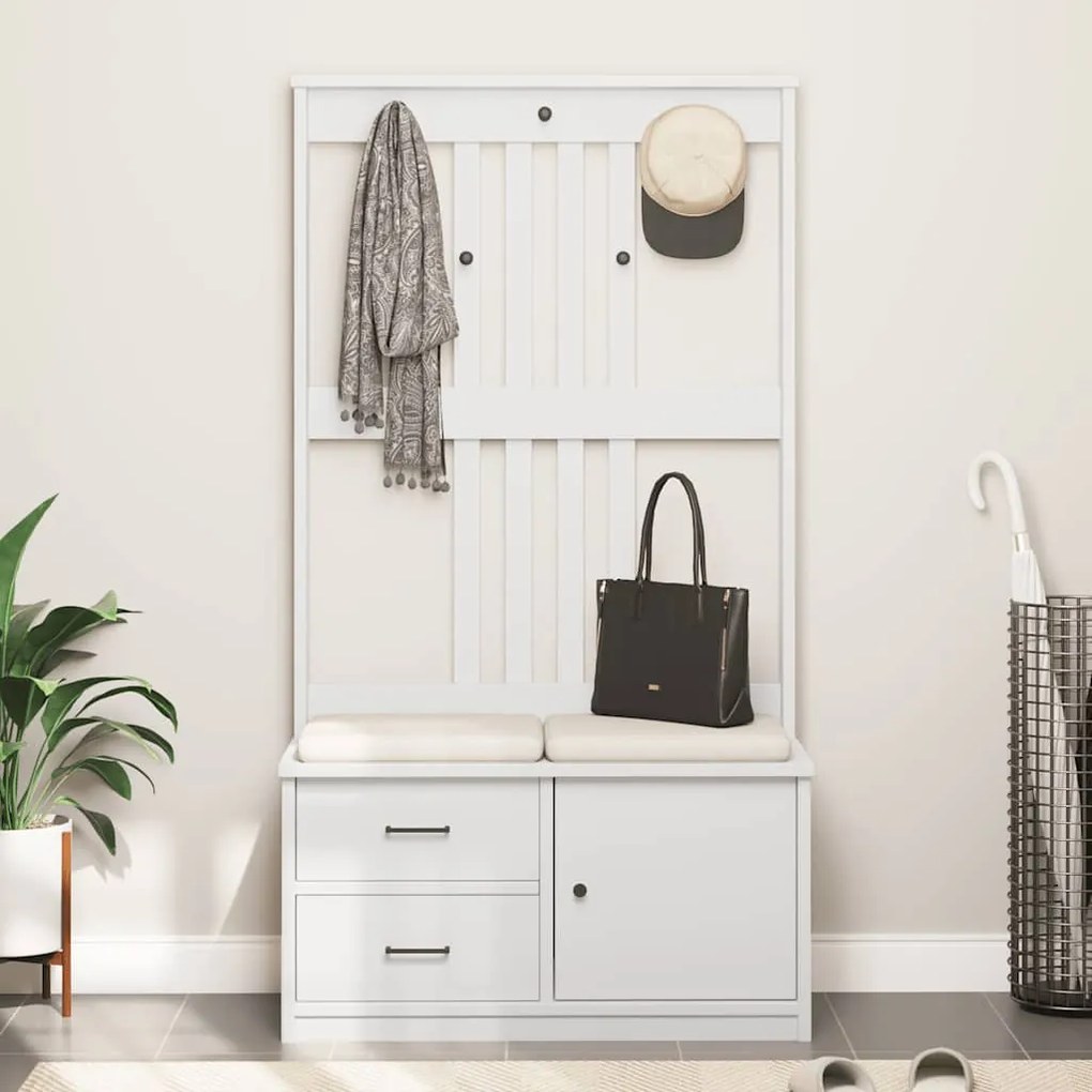 Árvore de Hall SANDNES Branca 87x40x159,5 cm Madeira Maciça de Pinho