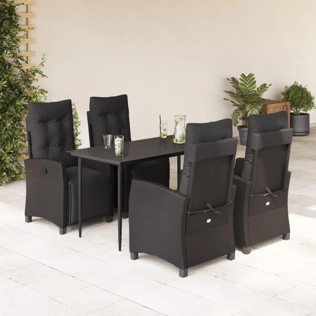 vidaXL 5 pcs conjunto de jantar p/ jardim c/ almofadões vime PE preto
