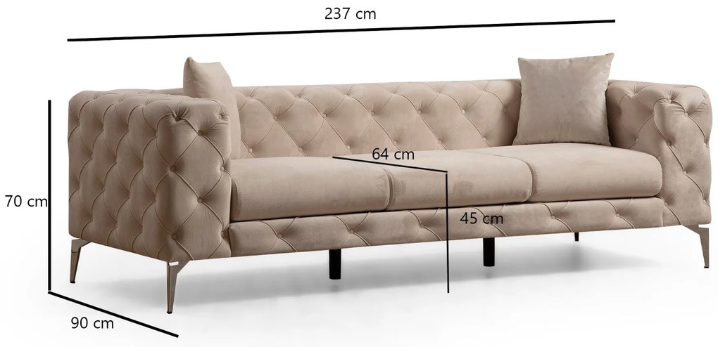 Sofá de 3 Lugares Como – Ecru – 237 cm x 70 cm x 90 cm