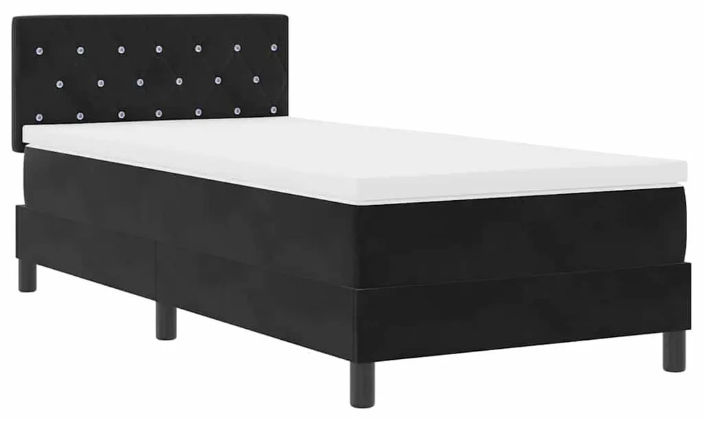 Cama Box Spring com Colchão e LED Preto 90x200 cm Veludo