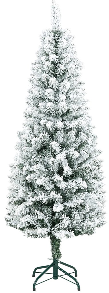 HOMCOM Árvore de Natal Artificial Coberta de Neve 150 cm com 317 Ramos e Suporte de Metal Árvore Natalícia para Sala Interior Verde