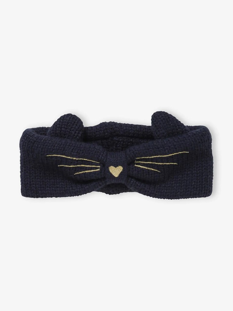 Fita de cabelo Gato azul escuro liso com motivo