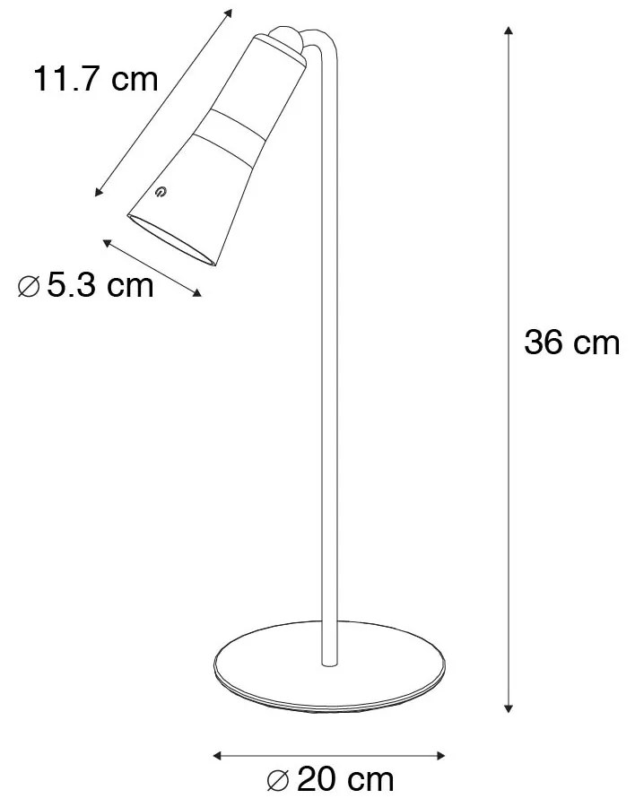 LED Candeeiro de mesa moderno preto recarregável com 3 níveis de luminosidade - Samuel Moderno