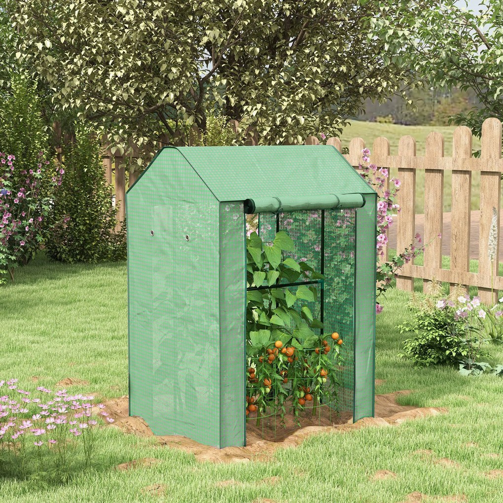 Estufa de jardim com 2 compartimentos e 2 portas enroláveis 100  x 80 x 150  cm - 0,8 m² Estufa para tomates Verde