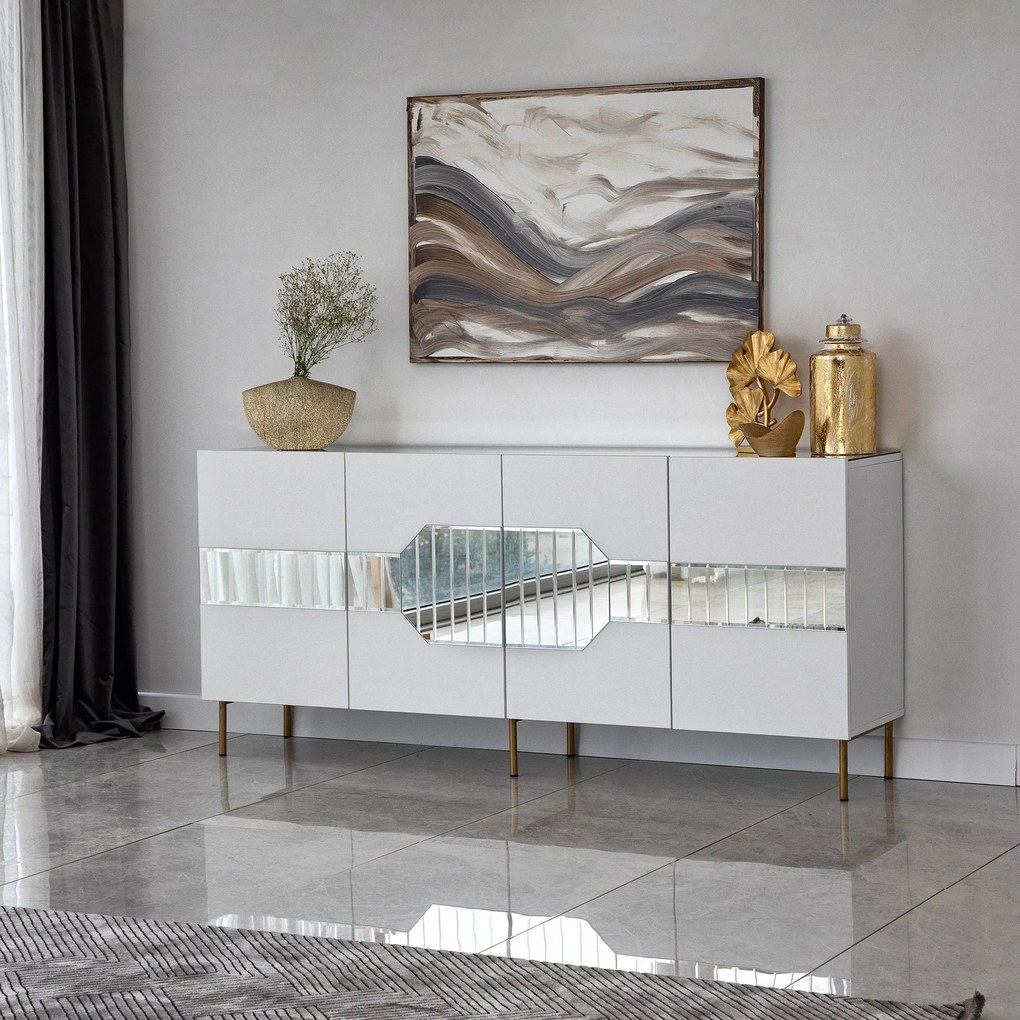 Console Milan – Branco/Dourado – 180 x 80 x 40 cm