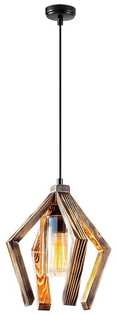 Chandelier Erebos – Preto e Madeira – 28 x 28 cm
