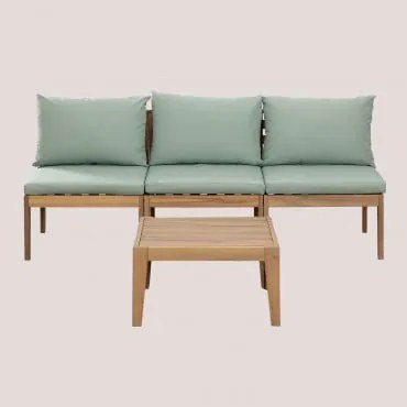 Conjunto De Jardim Filips Com Sofá Modular De 3 Peças E Mesa De Centro Verde Cáqui - Sklum
