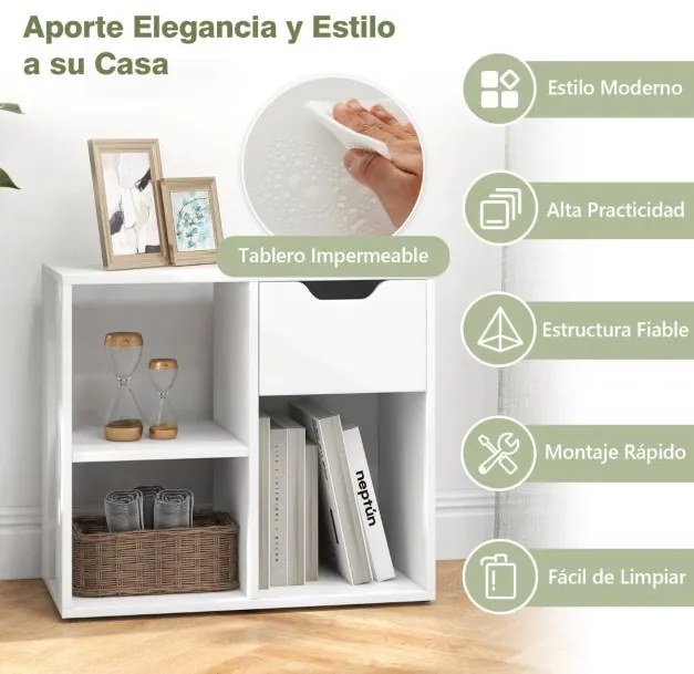 Estante de 3 cubos com gaveta 2 níveis Estante de arrumação independente para escritório, sala de estar, quarto, branco