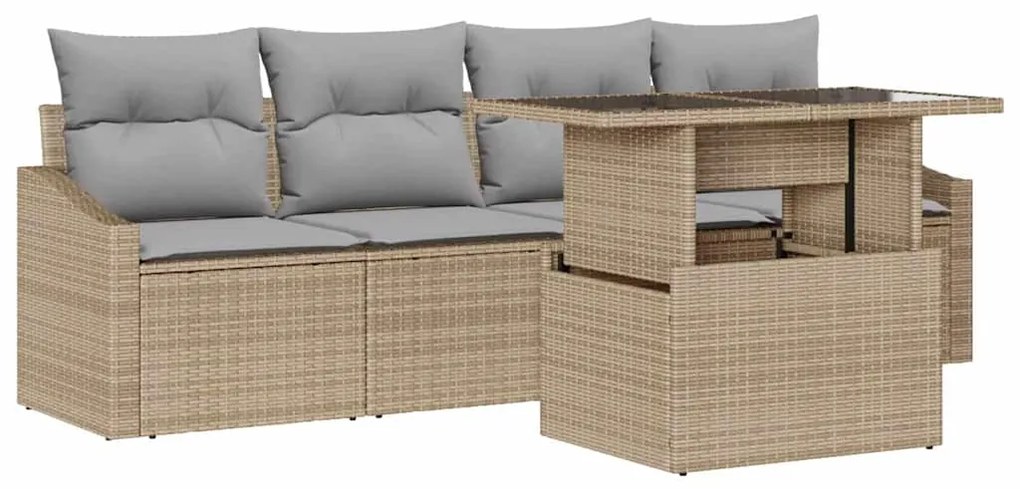 Conjunto de Sofá de Jardim de 5 Peças com Almofadas Bege em Rattan Sin
