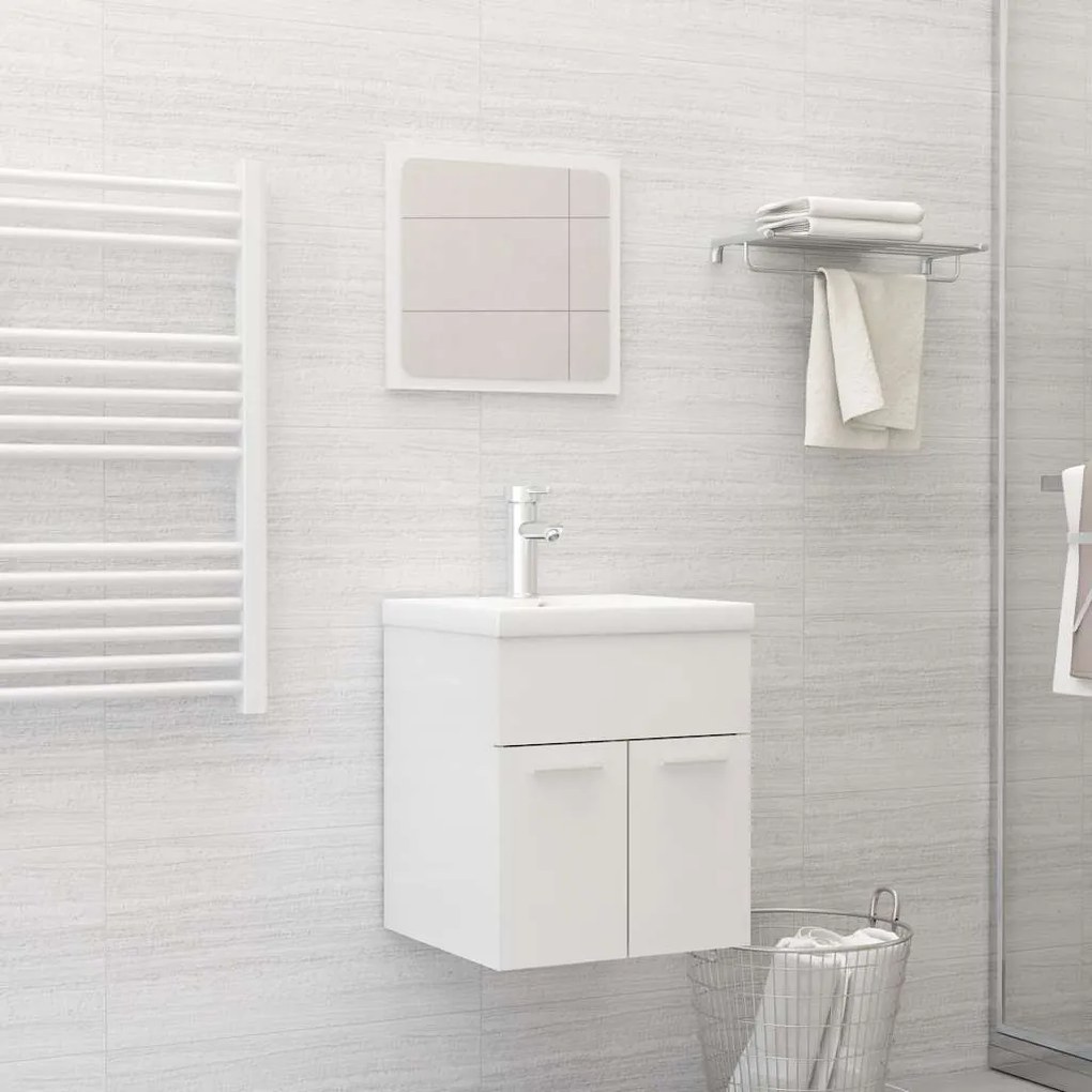 2 pcs conj. móveis casa de banho contraplacado branco brilhante