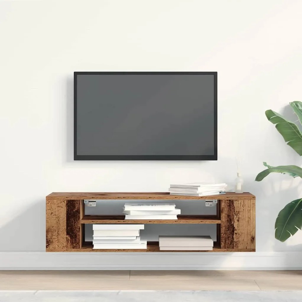 Armário de TV de Parede vidaXL em Madeira Antiga 100x30x26,5 cm em Mad