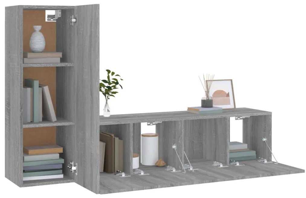 Conjunto móveis de TV 3 pcs madeira processada sonoma cinza