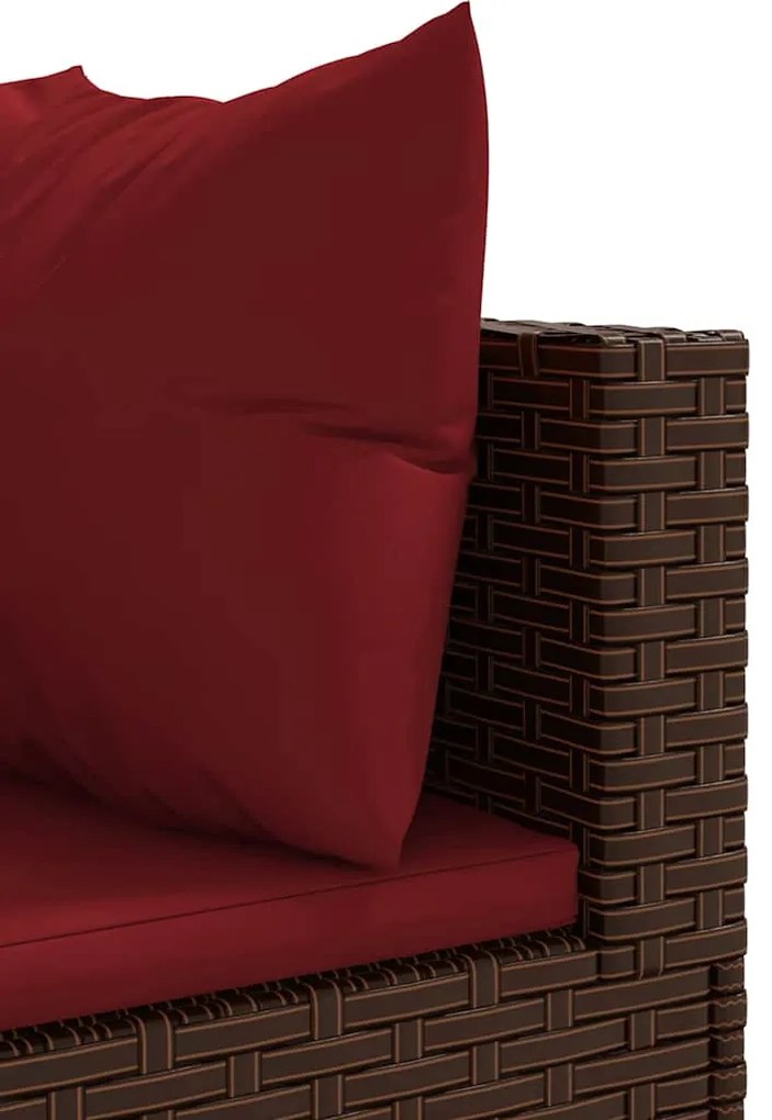 8 pcs conjunto lounge de jardim c/ almofadões vime PE castanho