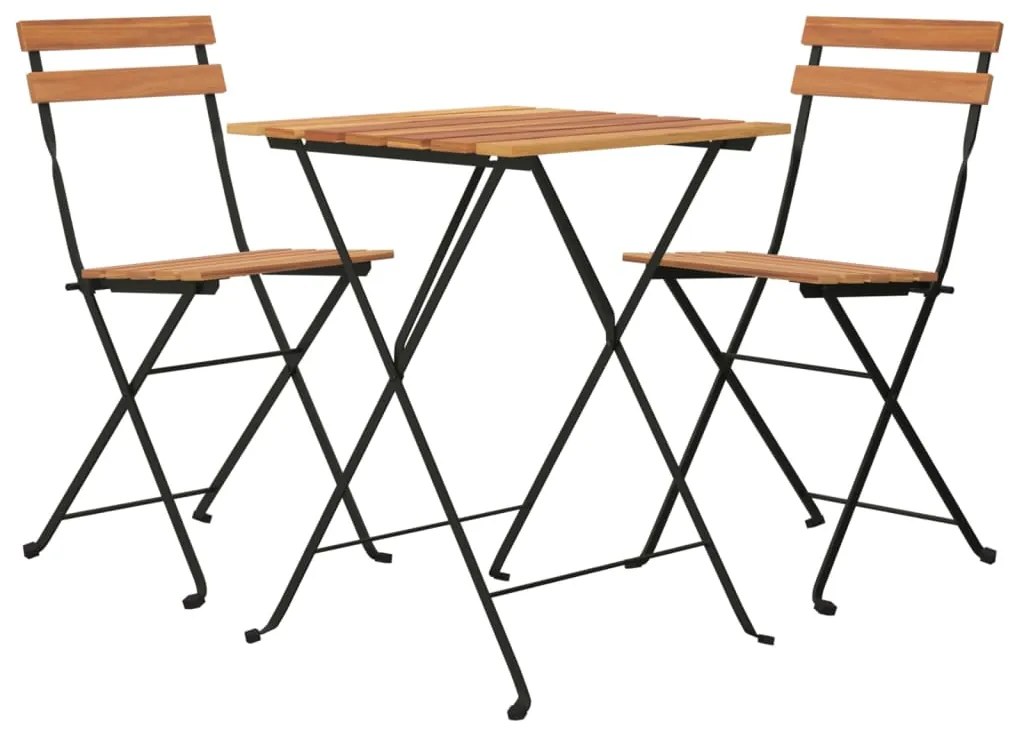 3 pcs conjunto de bistrô dobrável madeira de teca maciça e aço