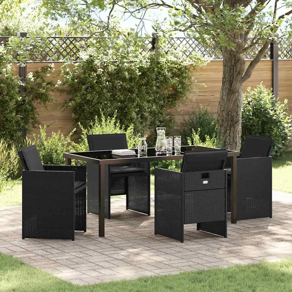 vidaXL Conjunto de Jantar para Jardim 5 Peças com Almofadas Pretas em Poliratan