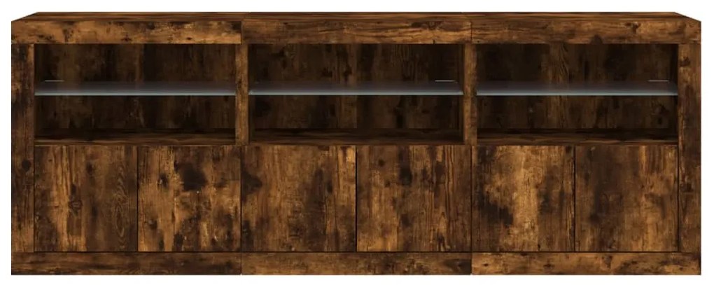 Aparador com luzes LED 181,5x37x67 cm carvalho fumado