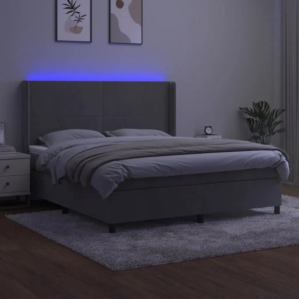 Cama box spring c/ colchão/LED 160x200 cm veludo cinzento-claro