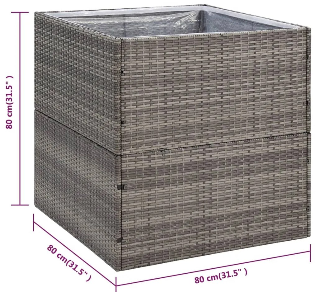 Vaso/floreira de jardim 80x80x80 cm vime PE cinzento