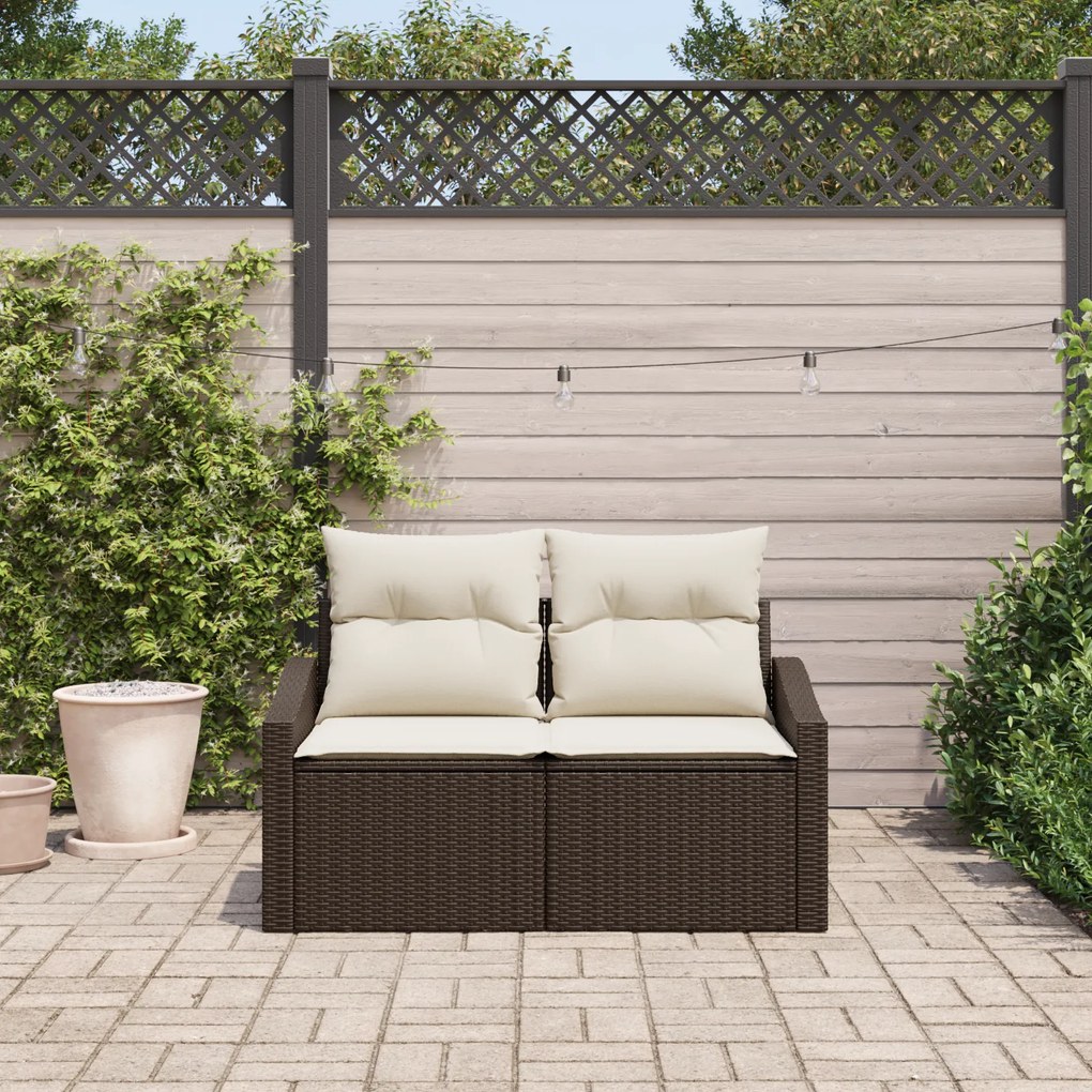 Sofá de Jardim 2 Lugares com Almofadas Castanho em Rattan Poly