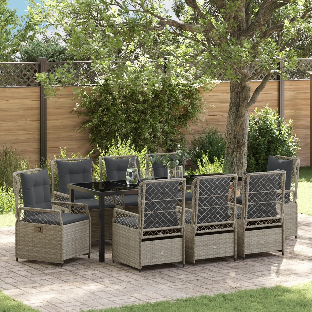 vidaXL Conjunto de Jantar de Jardim 9 Peças Cinza Claro Rattan Sintético